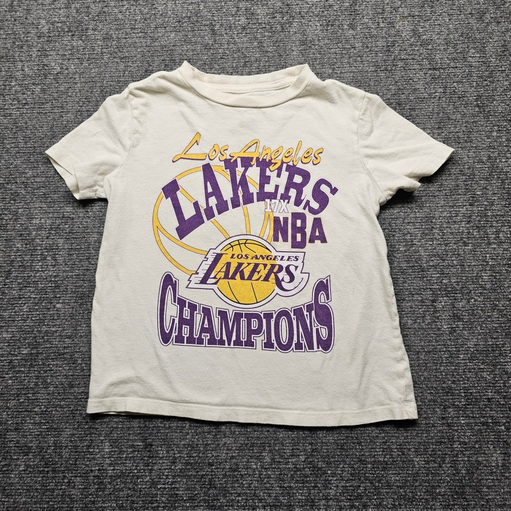 NBA Los Angeles Lakers Champions Youth Small T-Shirt Off White Graphic Tee 2447
